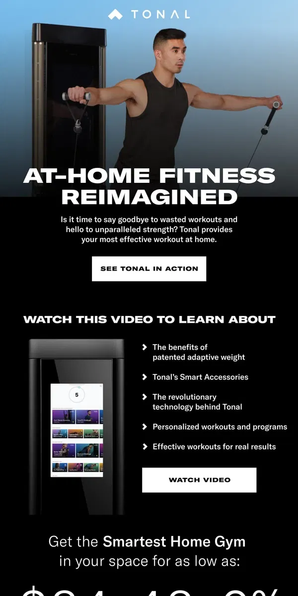 Email from Tonal. At-home Fitness Reimagined