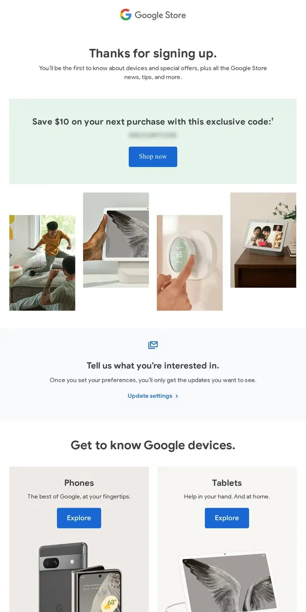 Email from Google Store. Welcome to the Google Store