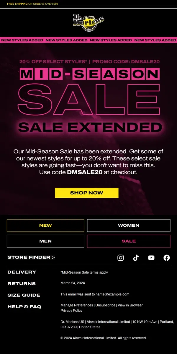 Email from Dr. Martens. We extended our Mid-Season Sale