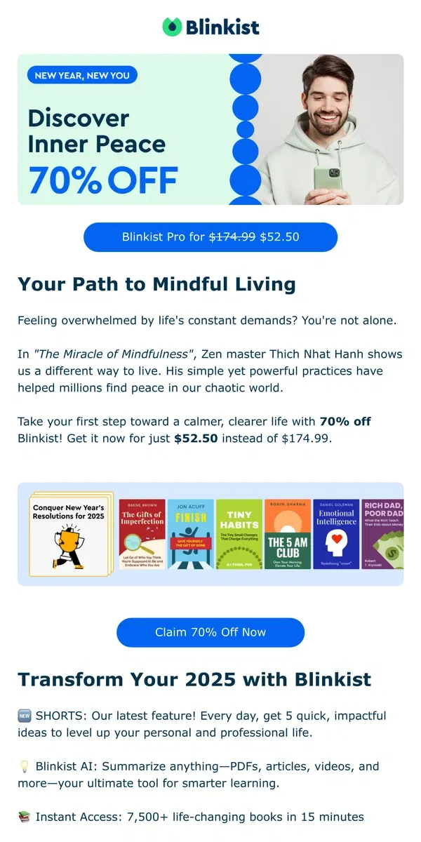 Email from Blinkist. 🧘 70% Off Blinkist: Find Your Calm in 2025