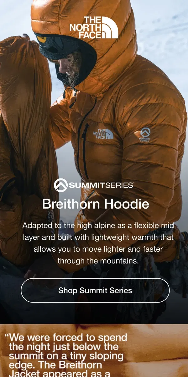 Email from The North Face. The Breithorn Hoodie: Expedition-level warmth you can take anywhere.