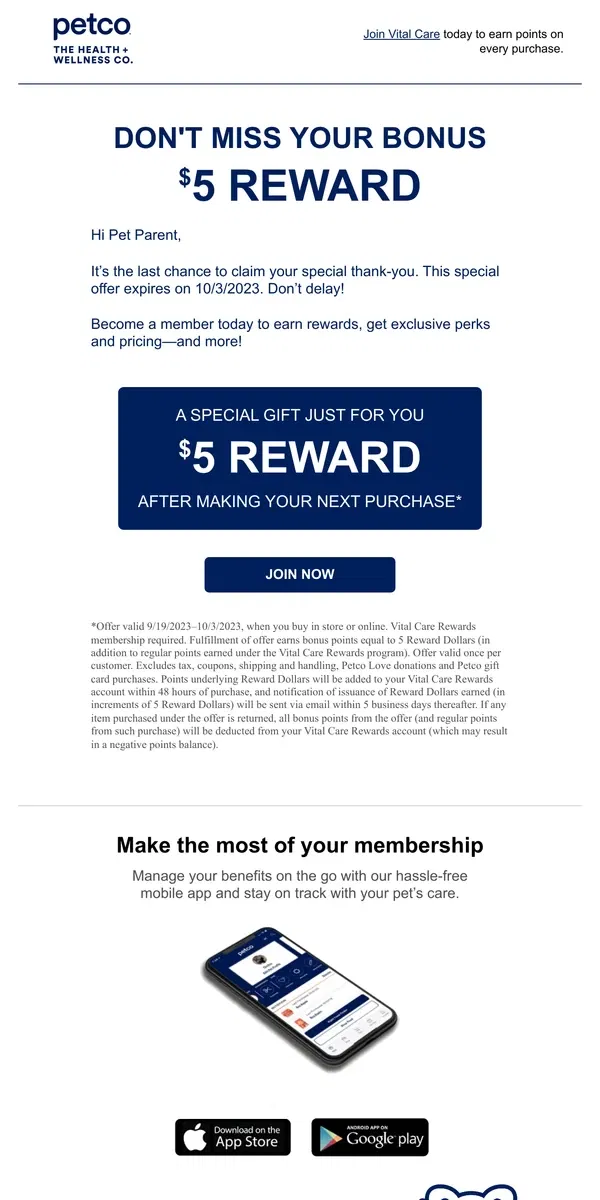 Email from Petco. DON’T MISS OUT! Your special offer is about to expire.