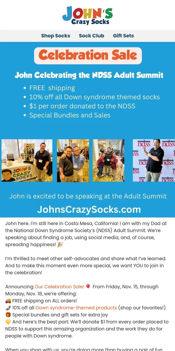 Email from John's Crazy Socks. 🎉 Join Our Celebration Sale!