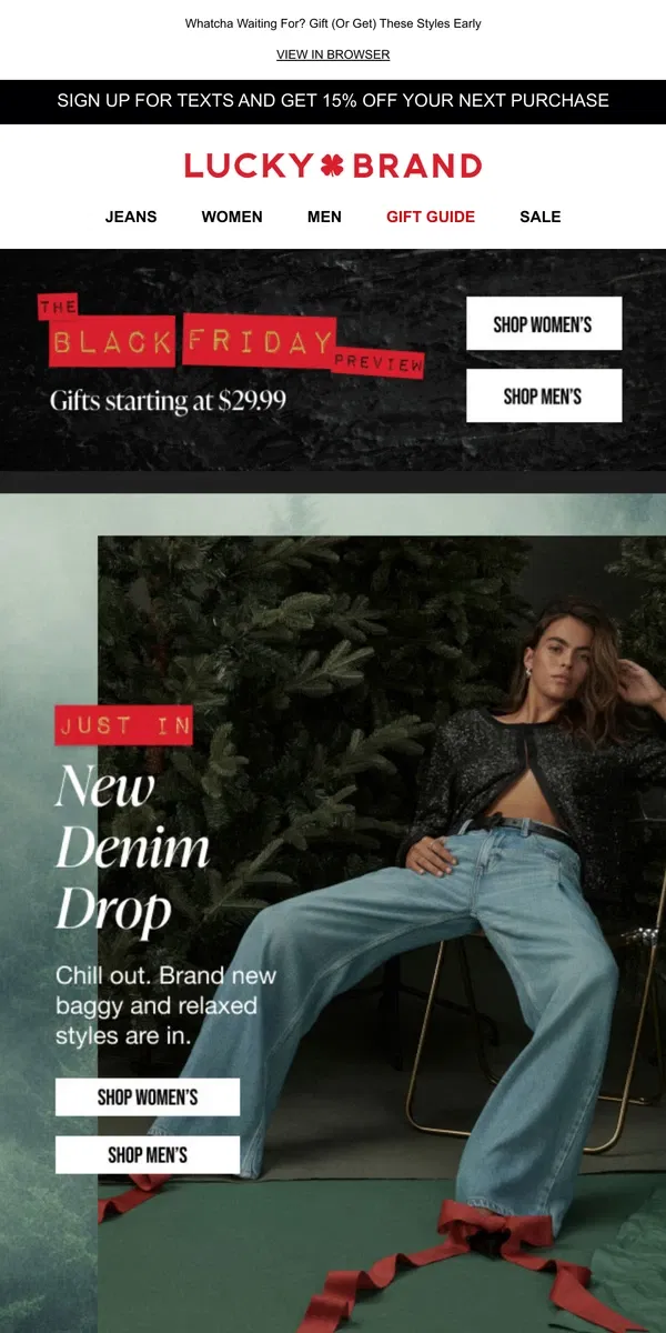 Email from Lucky Brand. Just IN! 👖 New Denim Drop + $29.99 & Up For Black Friday