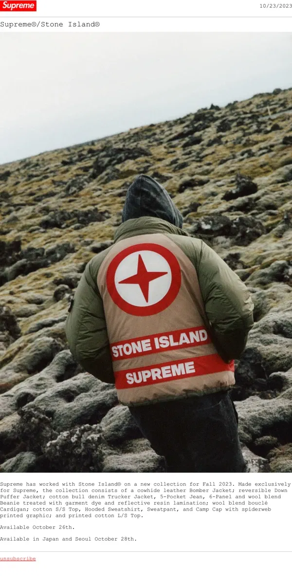 Email from Supreme. Supreme®/Stone Island®