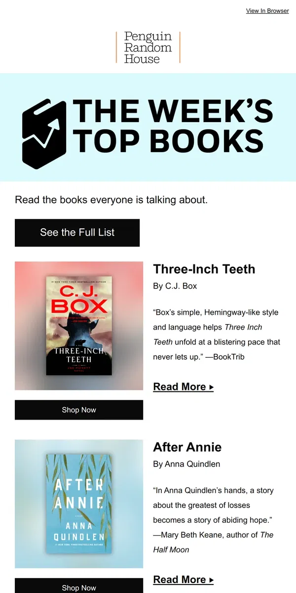 Email from Penguin Random House. This Week’s Most Popular Books Are …