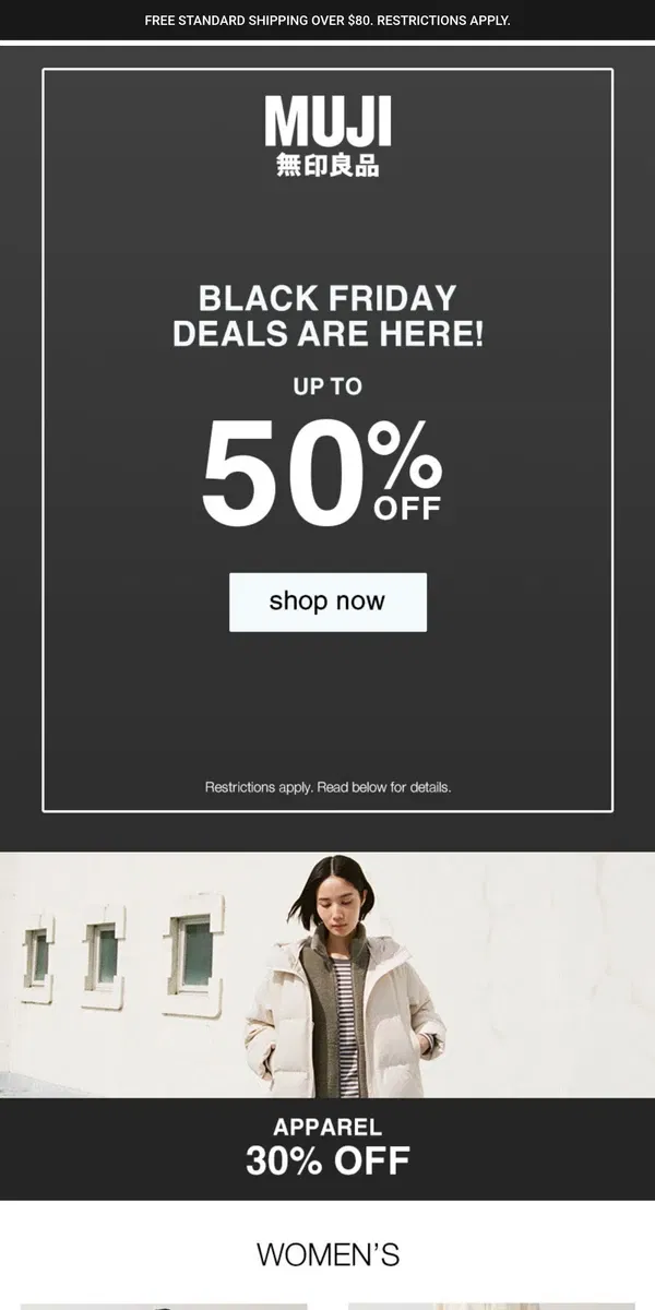 Email from MUJI. BLACK FRIDAY Deals Start Now! 🖤