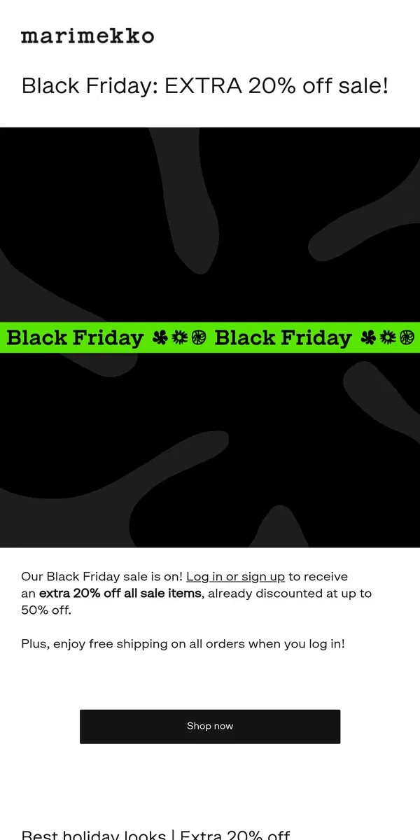 Email from Marimekko. Black Friday: EXTRA 20% off sale 🚨