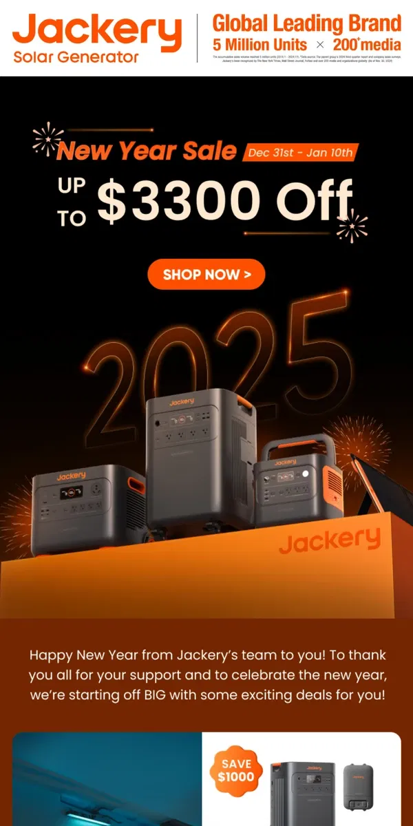 Email from Jackery. 🌟New Year's Big Savings! | Up to $3300 Off!