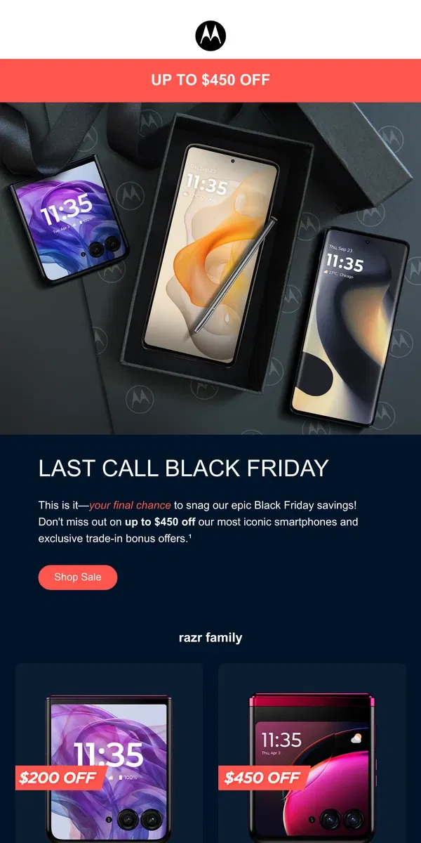 Email from Motorola. Last Call! Black Friday Deals Ending Soon! 🖤