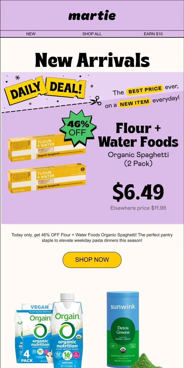 Email from Martie. 🎉 22 NEW DEALS! Sunwink, Orgain, Dave's Killer Bread, From The Ground Up...