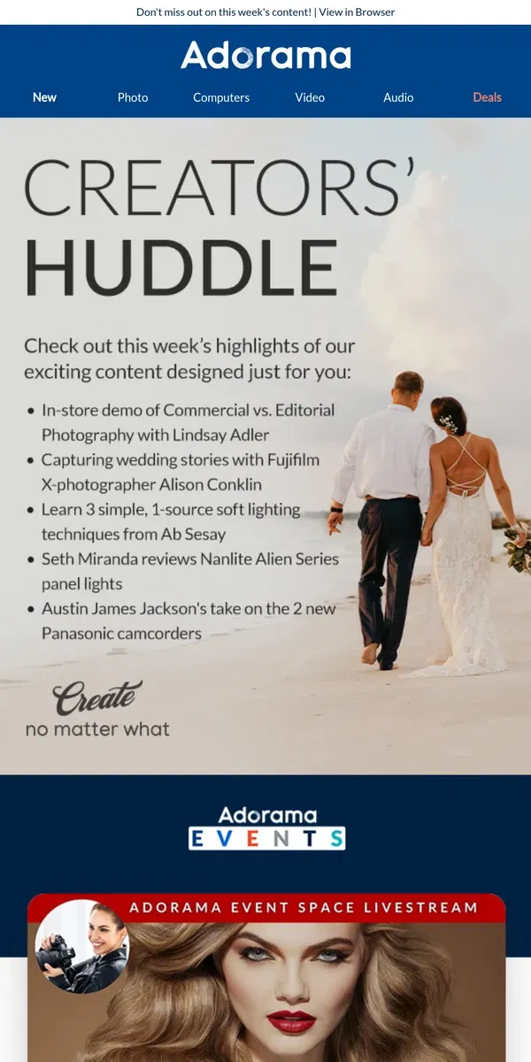 Email from Adorama. Capture Weddings and Family Memories with Simple Lighting and Styling