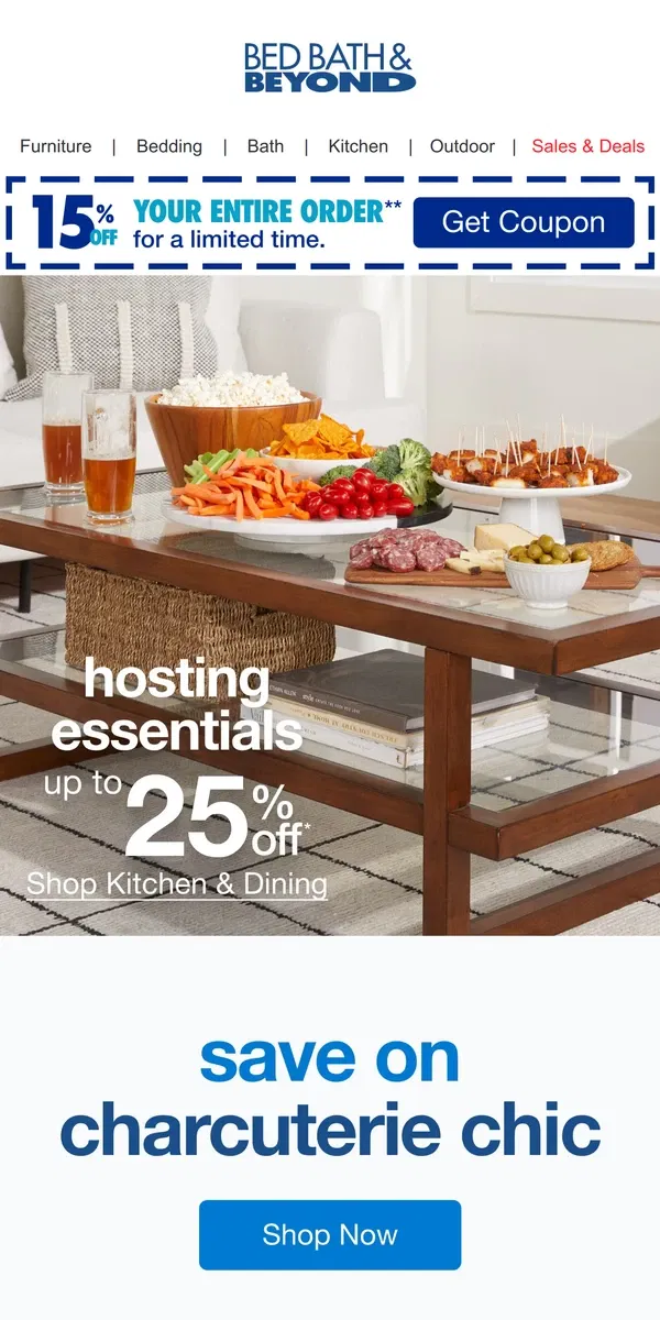 Email from Bed Bath & Beyond. Up to 25% Off Chic Charcuterie Essentials 🍇🧀🍷