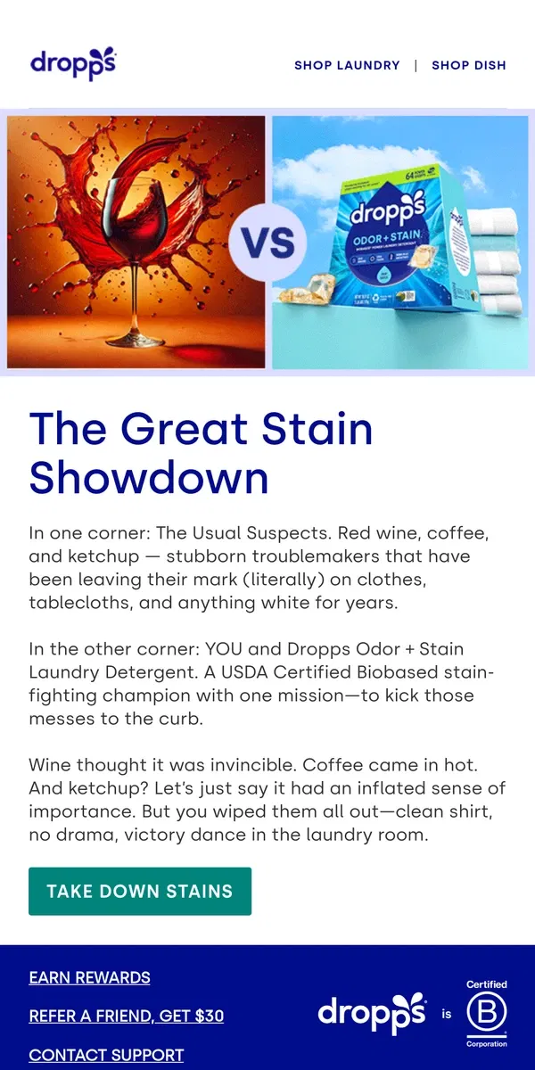 Email from Dropps. The Great Stain Showdown 🏆