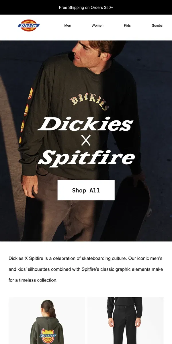 Email from Dickies. Introducing Dickies X Spitfire