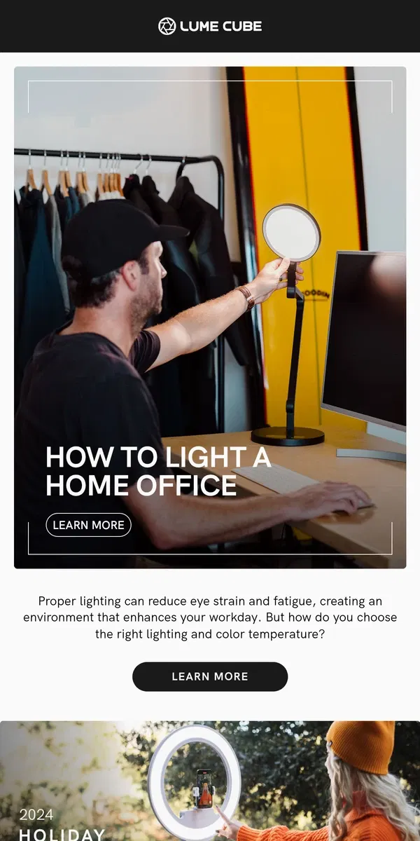 Email from Lume Cube. How to Light a Home Office 💡