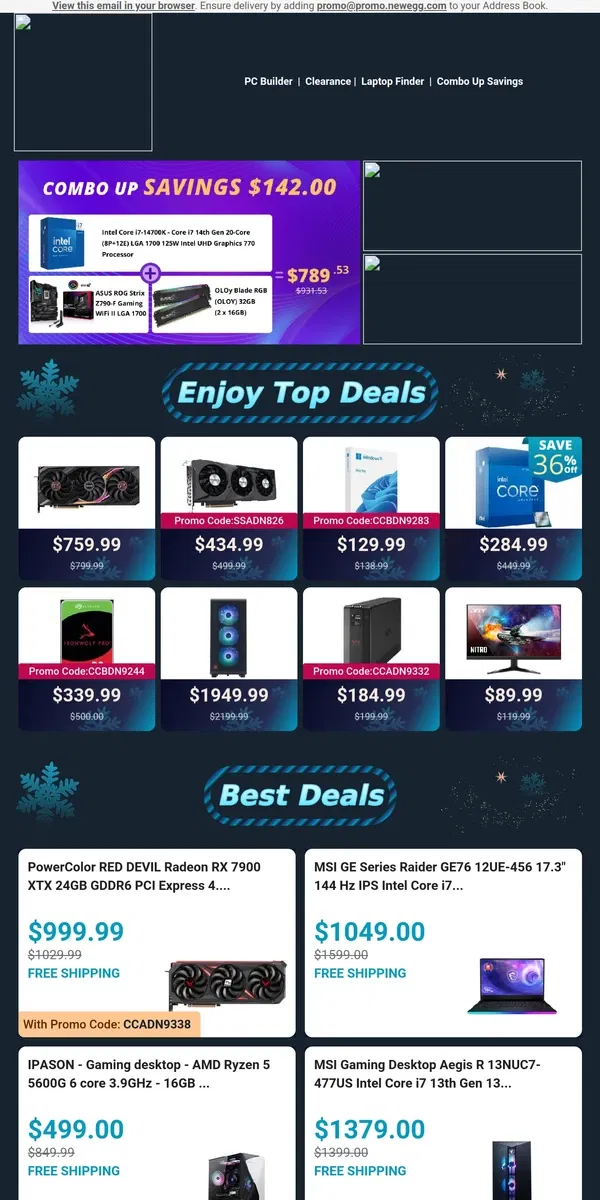 Email from Newegg. 💪 $284.99! Intel Core i7-12700K Desktop Processor 🔥