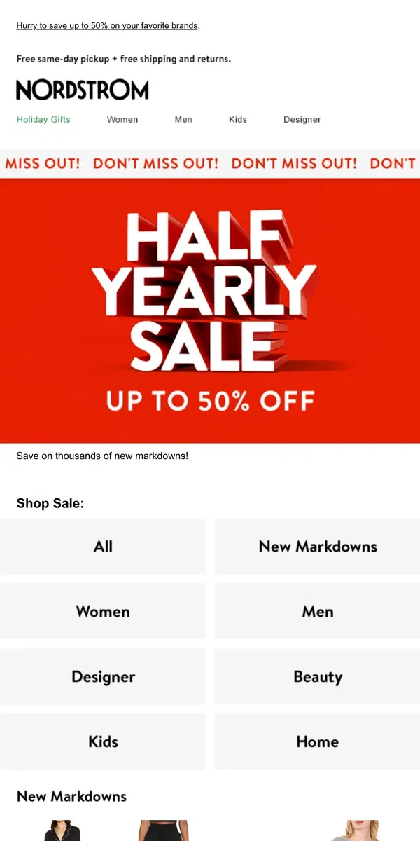 Email from Nordstrom. Half-Yearly Sale: don't wait! 🚨