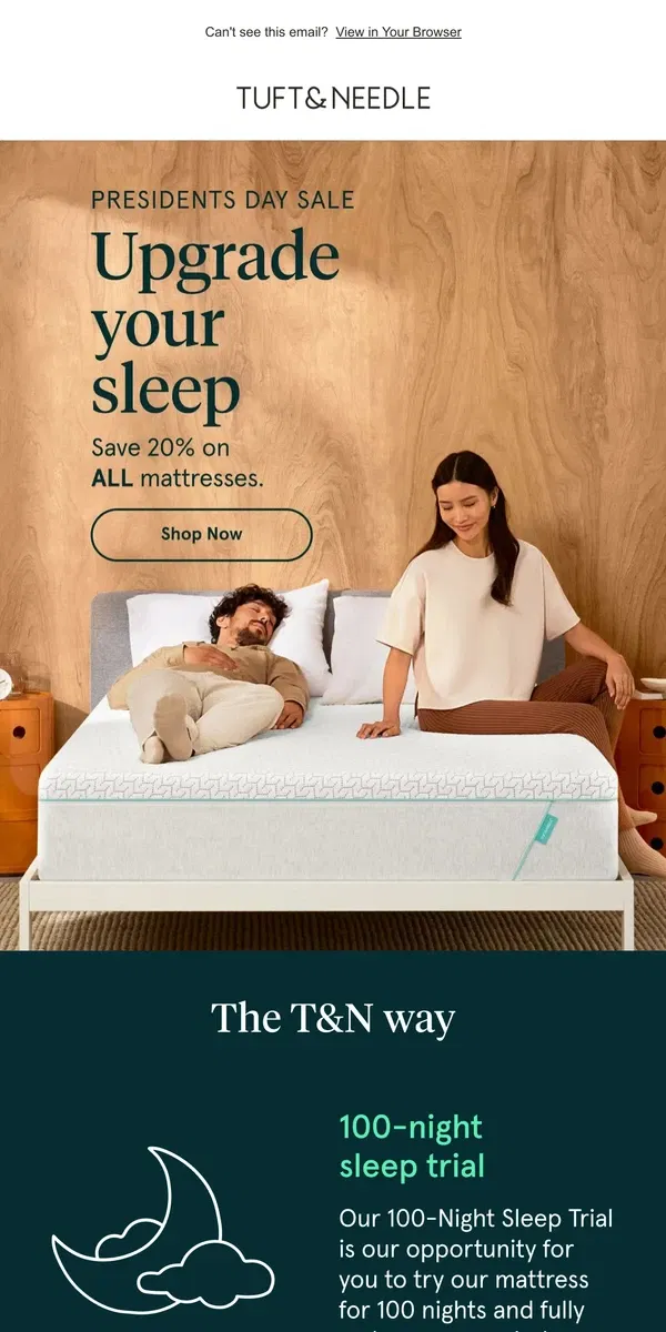 Email from Tuft & Needle. Upgrade your sleep during our sale