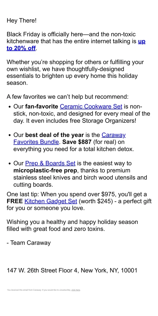 Email from Caraway. BLACK FRIDAY DEALS 💥