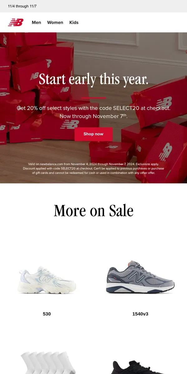 Email from New Balance. 20% off select styles