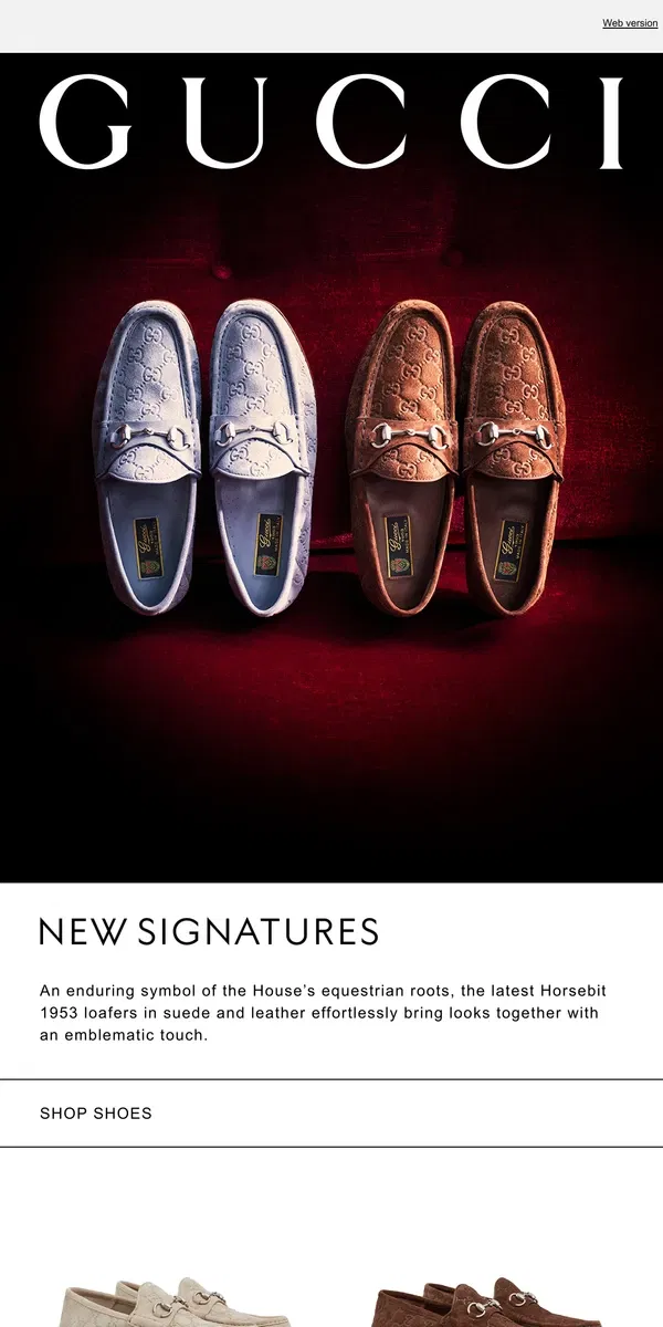 Email from GUCCI. Suede Steps: The Horsebit 1953 Loafer