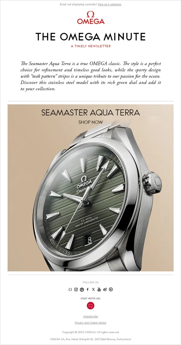 Email from OMEGA. Make the classic choice