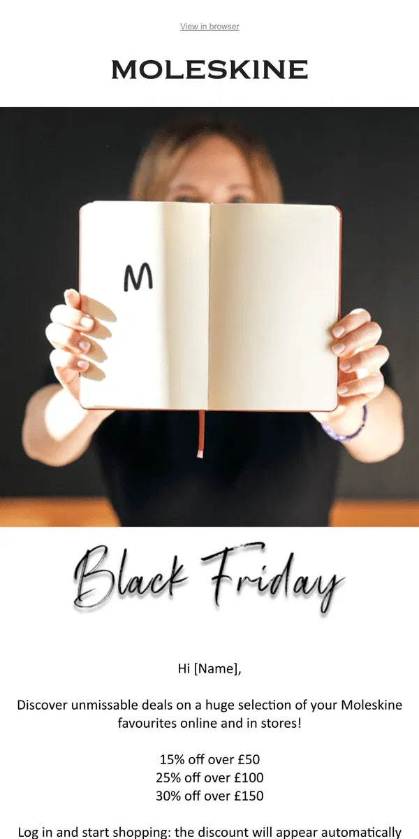 Email from Moleskine. Black Friday: Members' Exclusive!