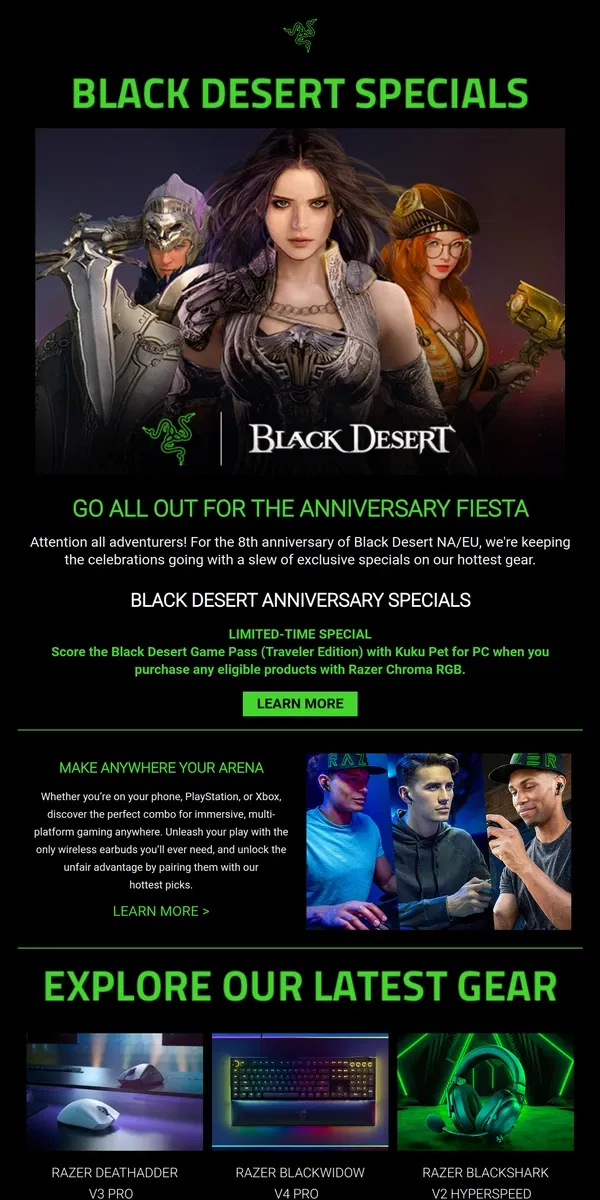 Email from Razer. Black Desert Anniversary Specials