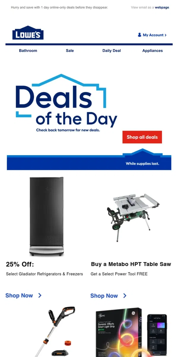 Email from Lowe's. Time’s almost up! Shop these deals QUICK.