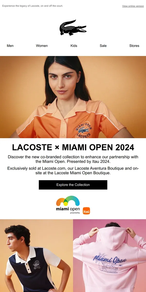 Email from Lacoste. Lacoste x Miami Open 2024 Collection