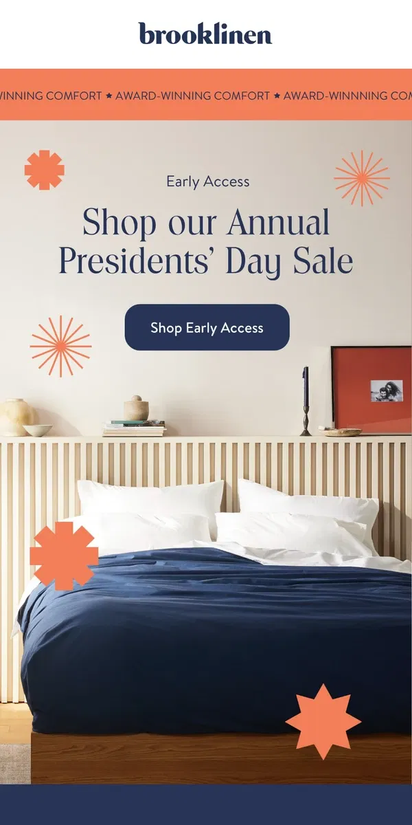 Email from Brooklinen. FWD: Annual Presidents’ Day Sale