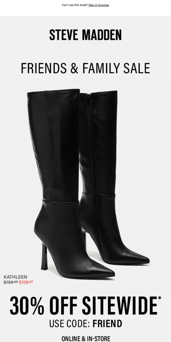 Email from Steve Madden. (Almost) ALL BOOTS. 30% OFF.