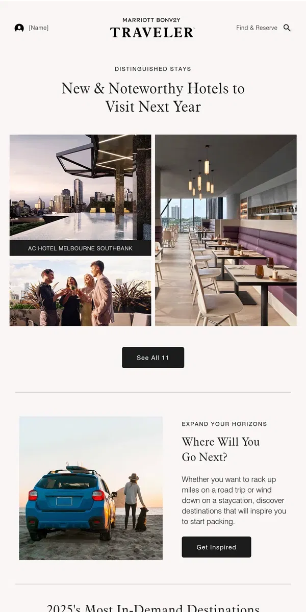 Email from Marriott Bonvoy. Countdown to 2025 – and Your First Getaway, [Name]