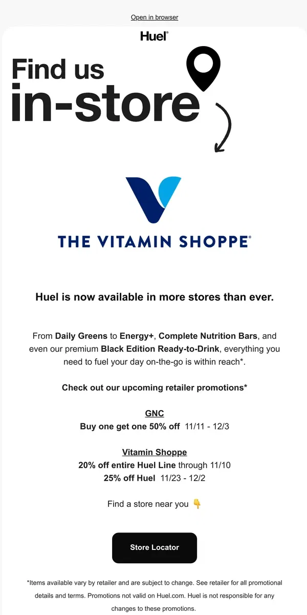 Email from Huel. Hueligan, find us in a store near you!