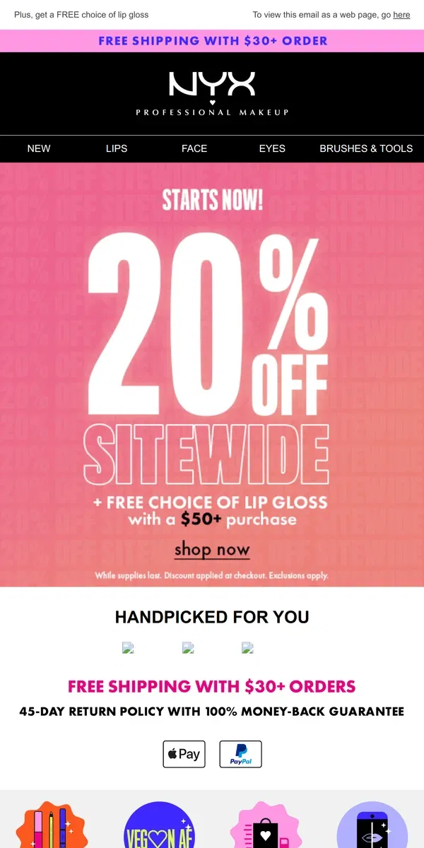 Email from NYX Professional Makeup. Shop 20% off sitewide! 🛍️