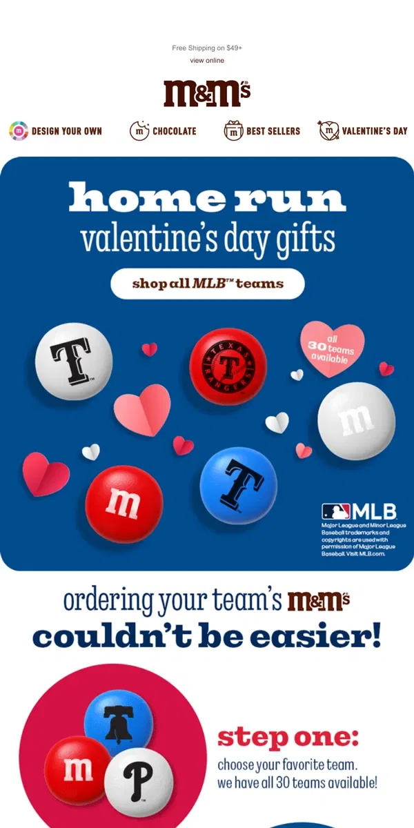 Email from M&M's. Celebrate Valentine's Day with MLB M&M'S