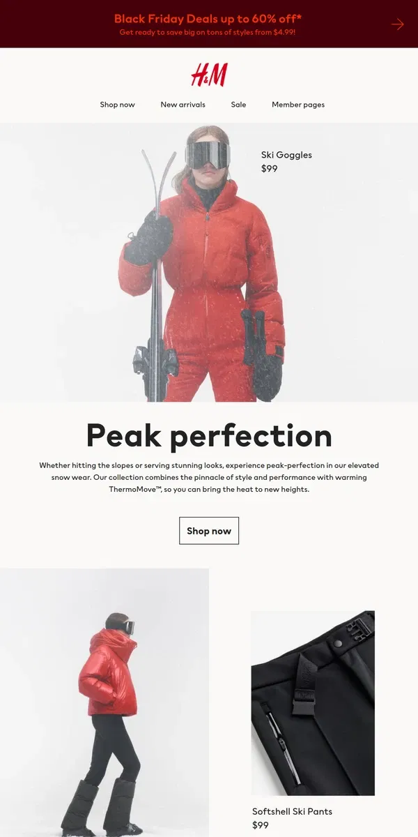 Email from H&M. New ski & snowboard drop by H&M Move