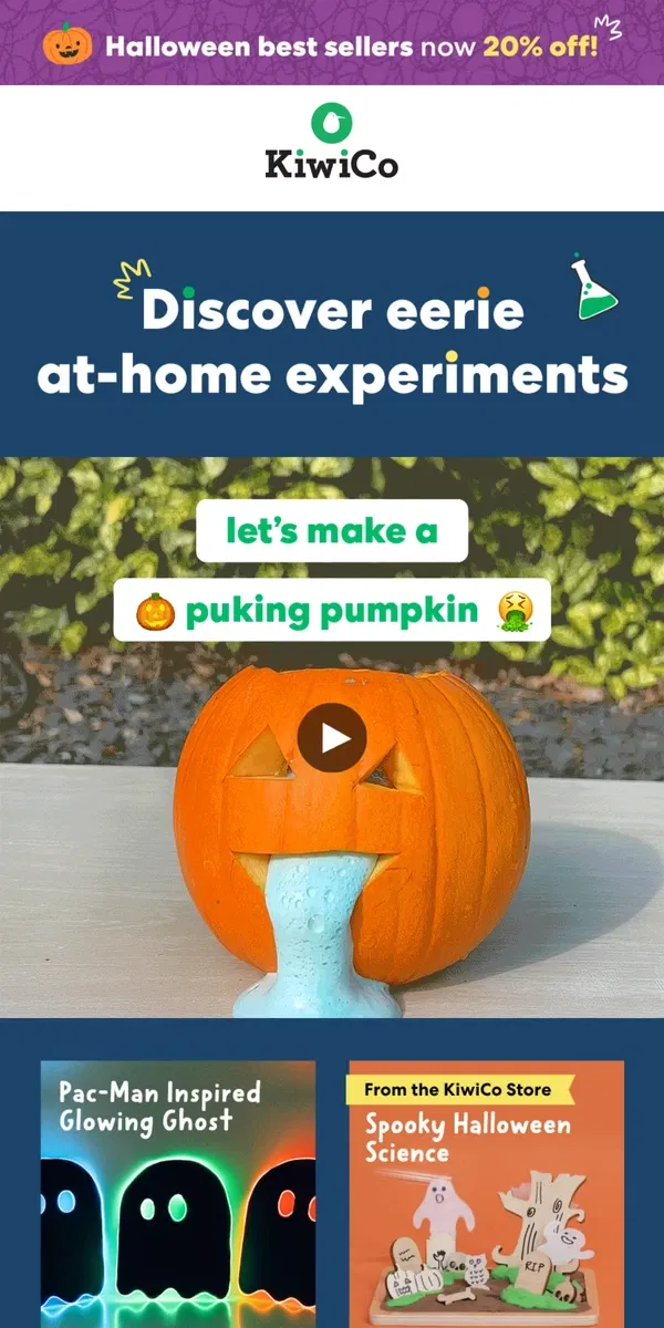 Email from KiwiCo. DIYs: Eerie experiments for Halloween fun!