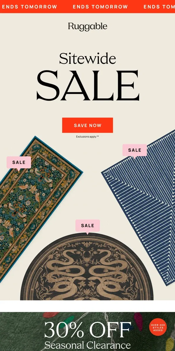 Email from Ruggable. All rugs NOW ON SALE