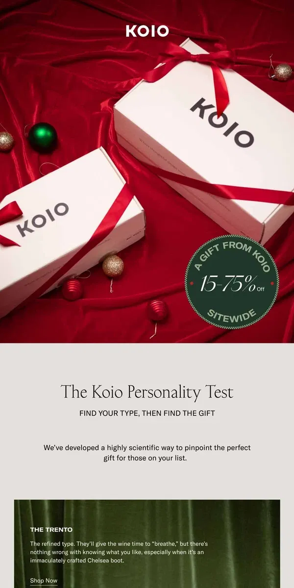 Email from Koio. The Koio personality test