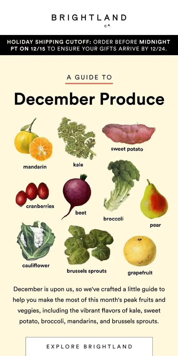 Email from Brightland. December Produce Guide 🍊