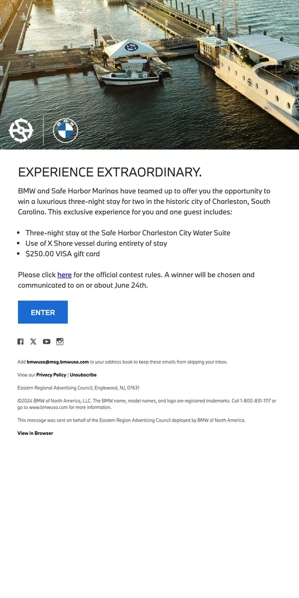 Email from BMW. Experience the Charleston City Water Suite.