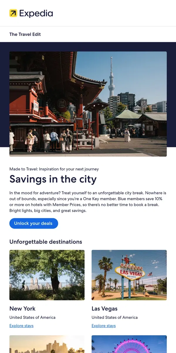 Email from Expedia. Ready for a city escape?