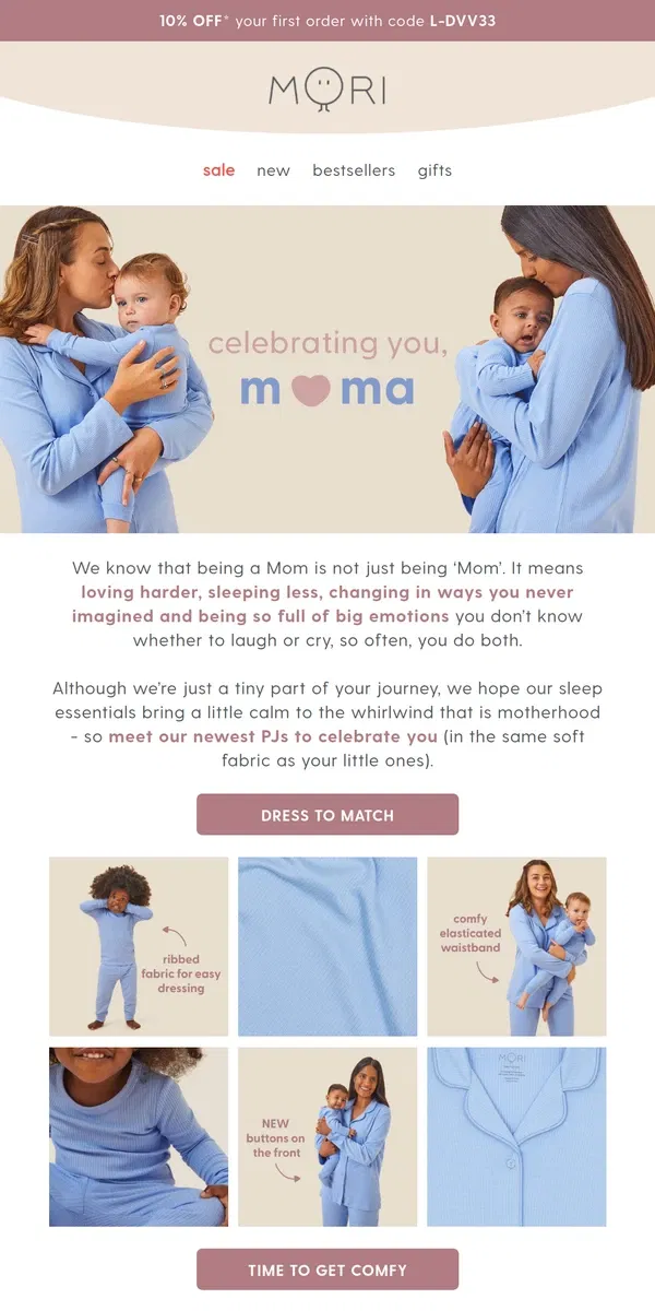 Email from MORI. Hey Mama, treat yourself to some new PJs 💖