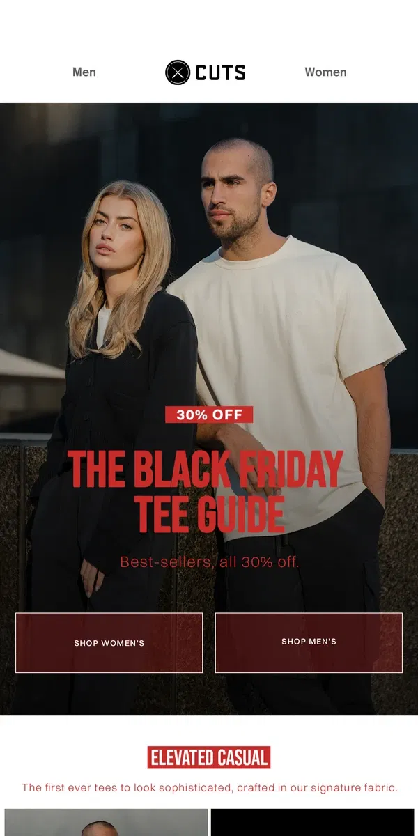 Email from Cuts. The Black Friday Tee Guide