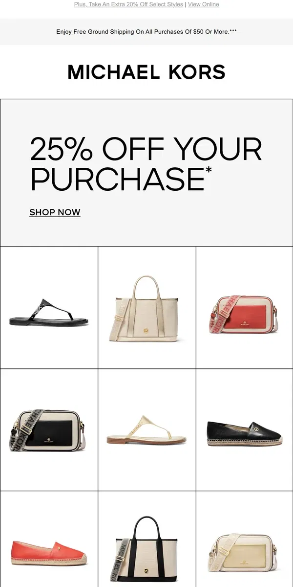 Email from Michael Kors. Timeless Accessories Are Now 25% Off