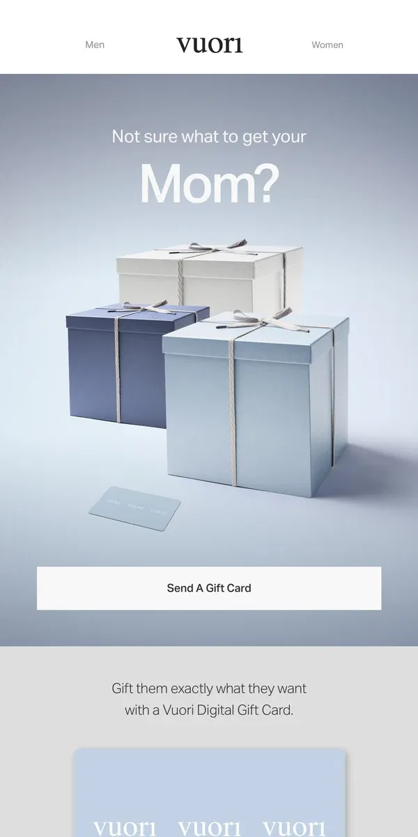 Email from Vuori. Holiday gift cards are here