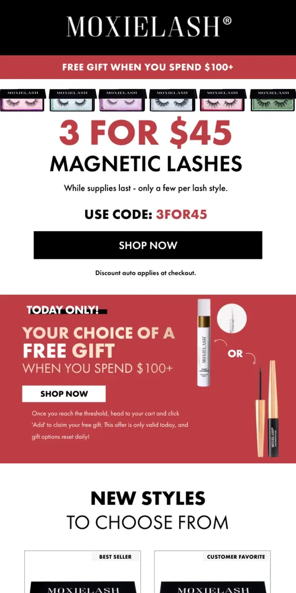 Email from MoxieLash. Grab 3 Lashes for $45!