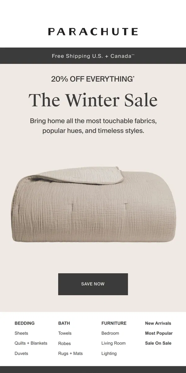 Email from Parachute Home. SALE | This Season’s Top Must Haves